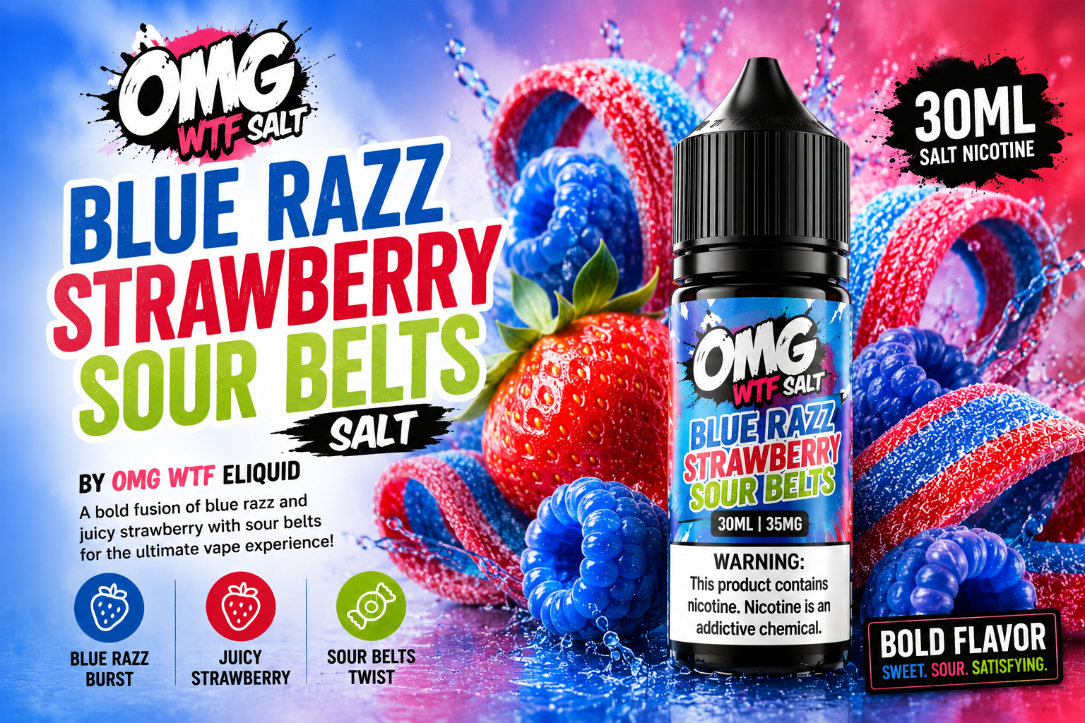 Blue Razz Strawberry Sour Belts Salt By OMG Review
