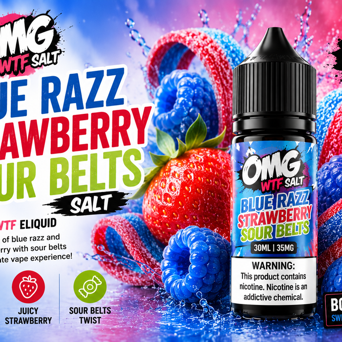 Blue Razz Strawberry Sour Belts Salt By OMG Review
