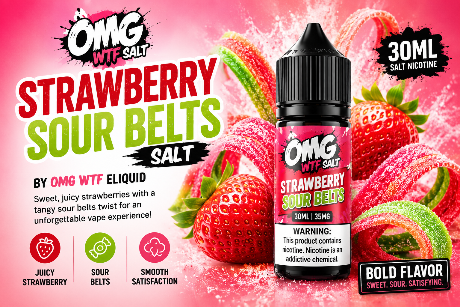 Strawberry Sour Belts Salt By OMG Review
