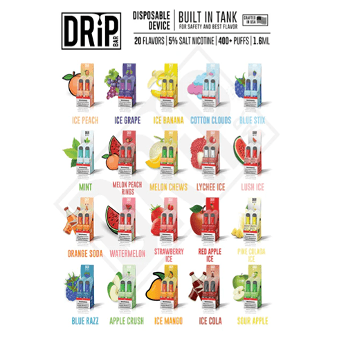 Drip Bar Disposable Device 50mg Salt Nicotine 1.6ML $6.49 EJV Distro Drip Bar Disposable Device 50mg Salt Nicotine 1.6ML $6.49 EJV Distro