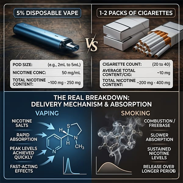 5% disposable vape is roughly equivalent to one to two packs of cigarettes