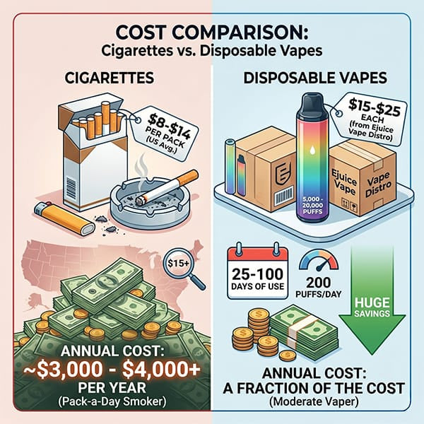 Cigarettes vs Disposable Vapes Cost Comparison Infographic