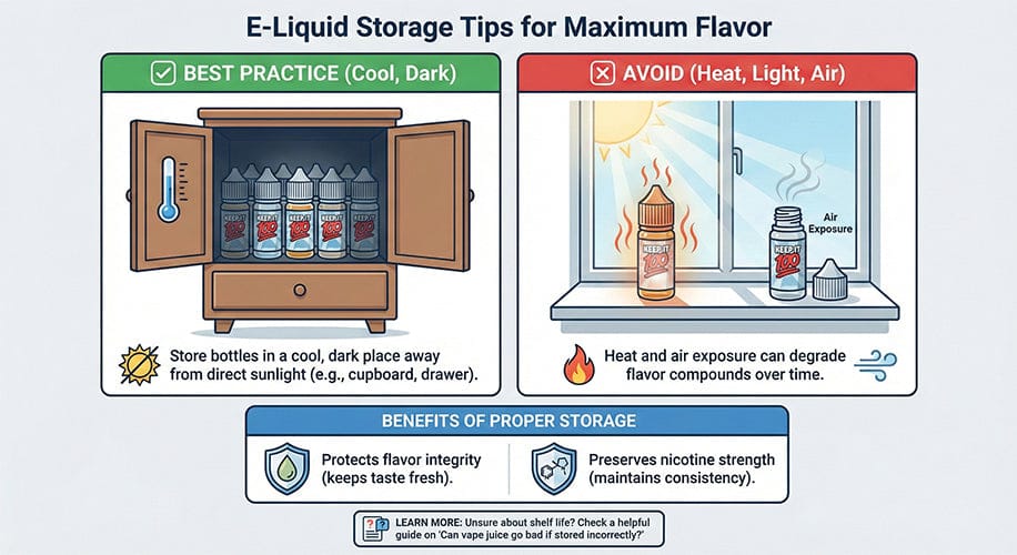 Keep It 100 E-Liquid Storage Tips for Maximum Flavor Infographic