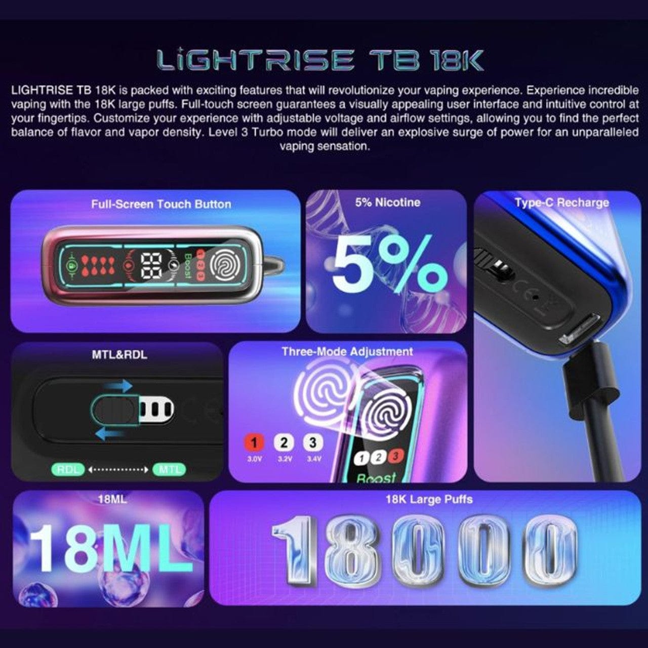 Lost Vape Lightrise TB 18K Disposable Vape 18000 Puffs - Image 3